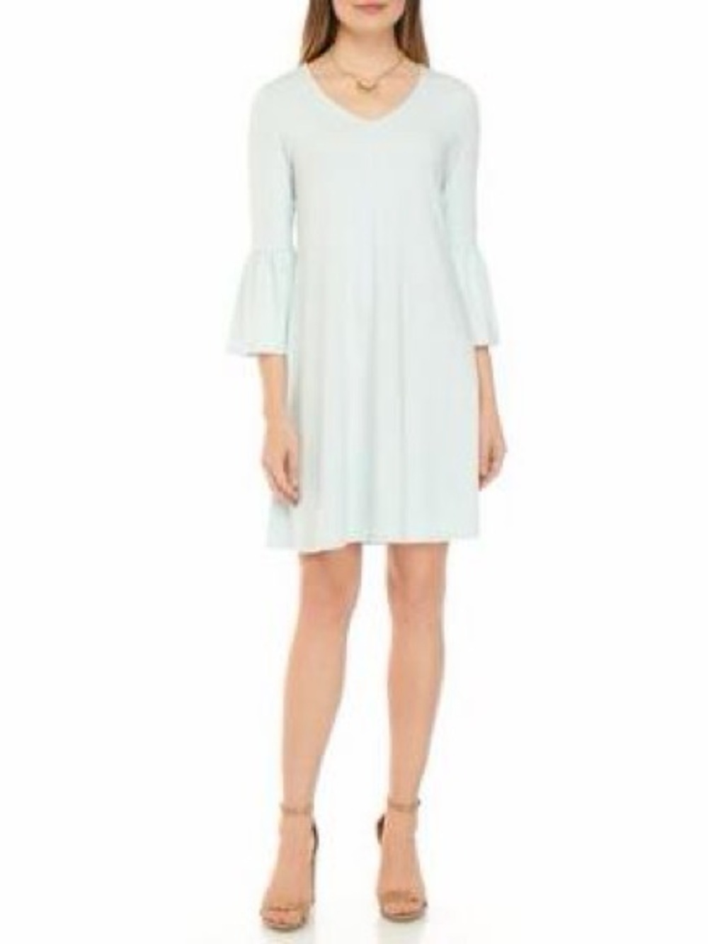 NWT New Directions Aqua V-Neck Bell Sleeve Mini Dress Size Large